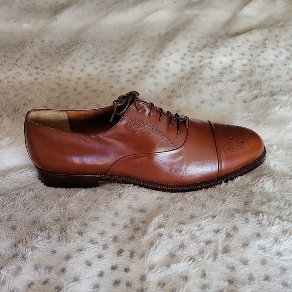 SALVATORE FERRAGAMO DRESS BROGUE COGNAC OXFORD - Picture 8 of 12